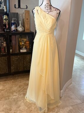 Faeriesty One-Shoulder Yellow Chiffon Evening Dress NWT SIZE 0